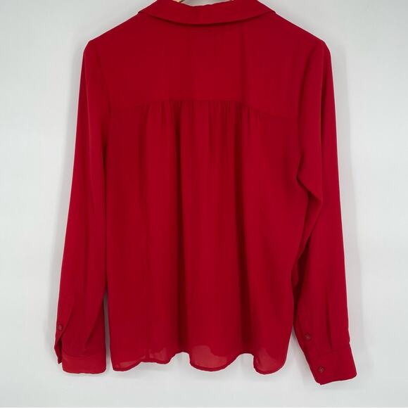 Anthropologie Maeve De Stijl Red V Neck Collared Button Front Blouse 8 - Picture 3 of 9